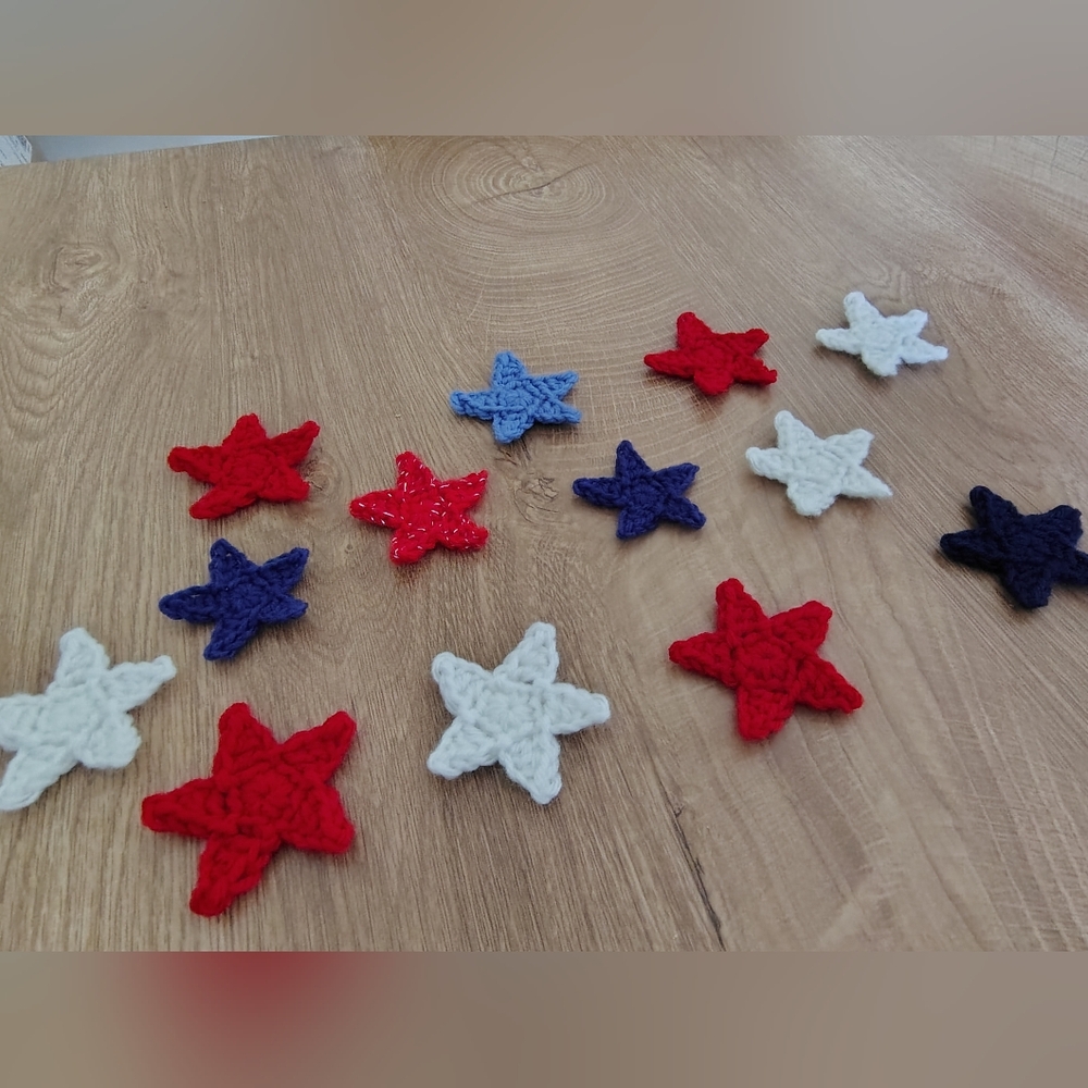 Handmade Star Appliques in Red, Blue, and White (Set of 13)